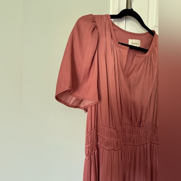 Anthropologie Somerset Maxi Satin Blush Pink Short sleeve Dress Large - Picture 3 of 5